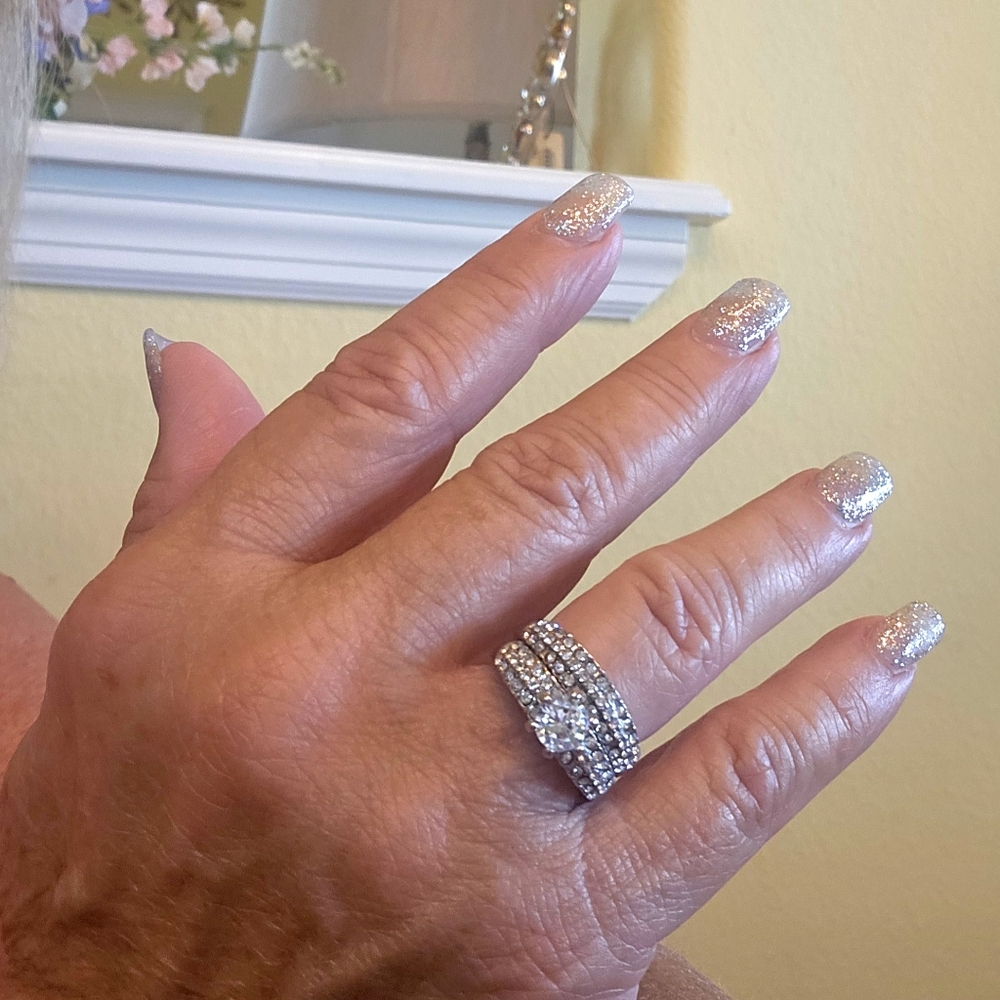 Wedding band sets 925 with white sapphires NEW looks real